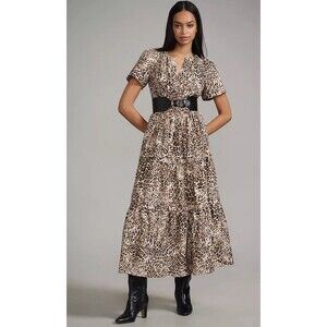 Anthropologie Maxi Dress Somerset Cheetah Cotton Preppy Boho Vacay Size XSP NWT